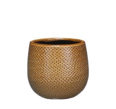 Topf Gabriel Rund Oker – Ø14cm – Moderner Blumentopf für Zimmerpflanzen, Kräuter & Deko – Warmes Ockergelb – Vielseitig einsetzbar für Innen & Außen 