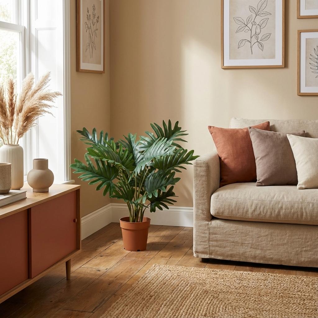 Philodendron Selloum Kunstpflanze 70cm – Große Blätter Deko Pflanze – Pflegefreie Zimmerpflanze für Wohnzimmer Büro & Regal - Oasis of Life
