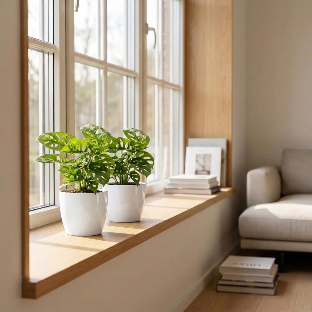 Fensterblatt 'Monkey Mask' – Monstera adansonii – Topf Ø12cm – Höhe 25cm – mit weißem Dekotopf – Ansicht 3