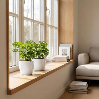Fensterblatt 'Monkey Mask' – Monstera adansonii – Topf Ø12cm – Höhe 25cm – mit weißem Dekotopf – Ansicht 3
