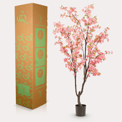 Kunstpflanze Kirschblüte – Prunus – Rosa – Höhe 210 cm – Täuschend echt – Dekopflanze für Wohnzimmer, Büro & Events – Pflegeleicht & langlebig 
