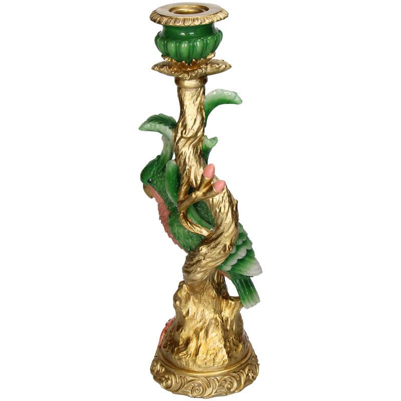 Kerzenständer Bunter Vogel 33,5 cm – Polyresin-Kerzenhalter Grün – Verspieltes Wohnaccessoire & dekorativer Vogel-Kerzenleuchter 
