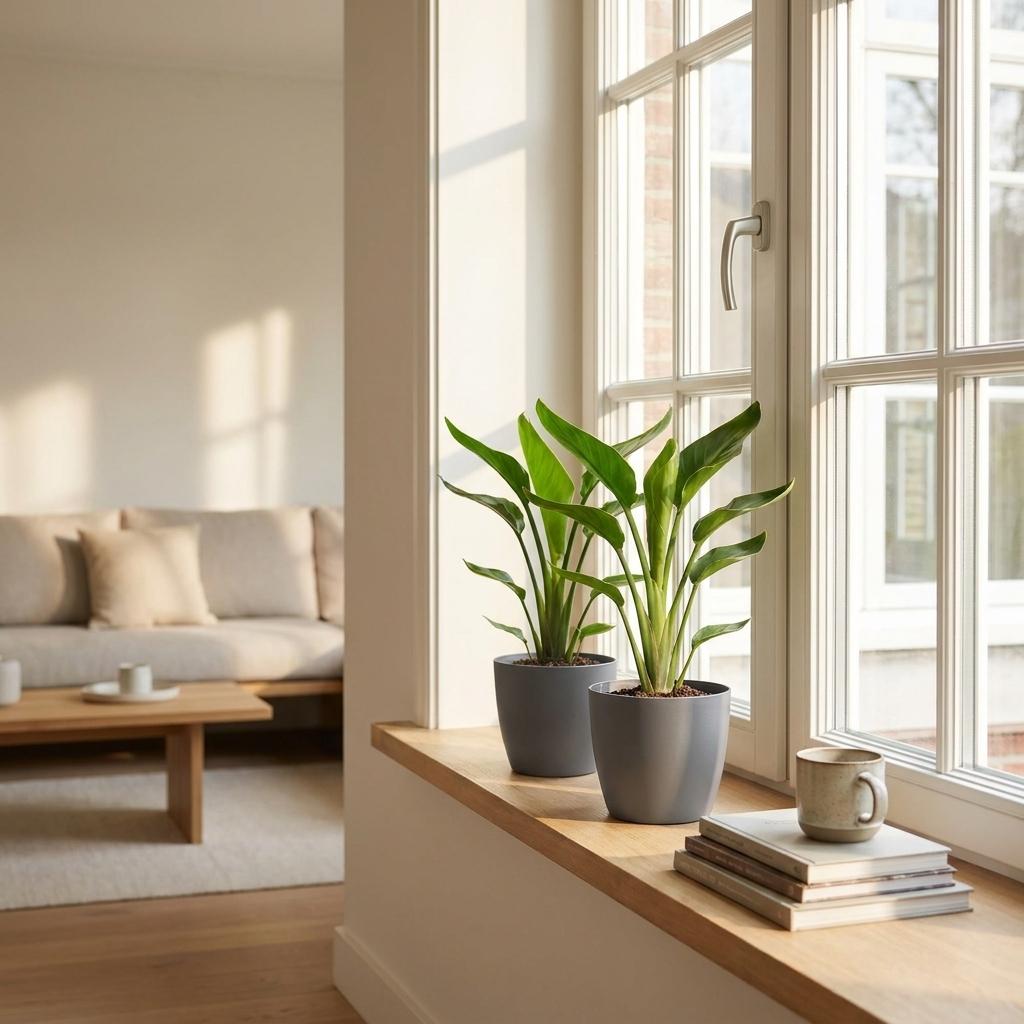 Paradiesvogelblume – Strelitzia reginae – Topf Ø12cm – Höhe 35cm – mit grauem Dekotopf – Ansicht 3