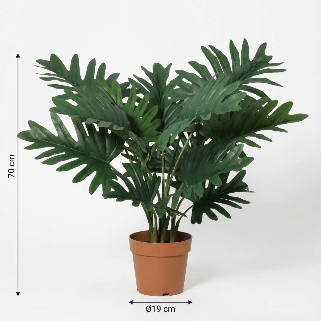 Philodendron Selloum Kunstpflanze 70cm – Große Blätter Deko Pflanze – Pflegefreie Zimmerpflanze für Wohnzimmer Büro & Regal - Oasis of Life