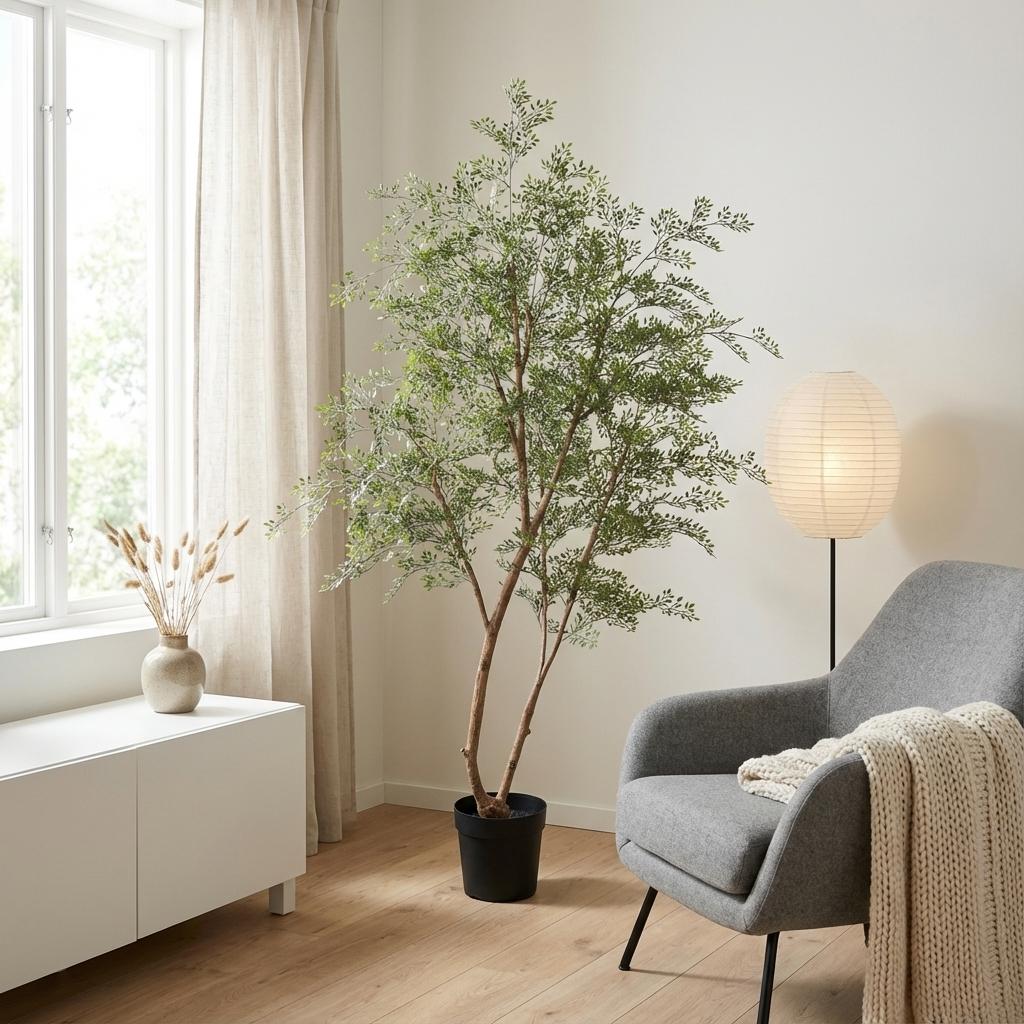 Cassia Baum Kunstpflanze 180cm – Große Deko Kunstpflanze – Pflegefreie Zimmerpflanze für Wohnzimmer Büro & Empfangsbereich - Oasis of Life
