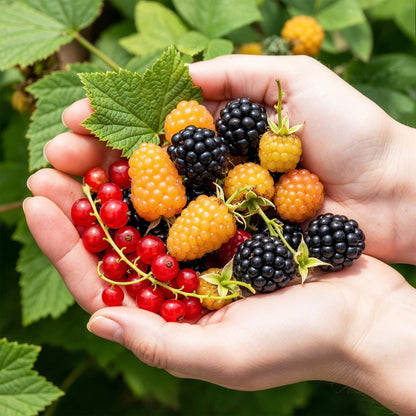 Green boutiQ - Fruit plant - Ribes-Rubes Mix - Tricolour - Hardy - Red Currant - Black Raspberry - Yellow Raspberry - 3 Plants - Pot 15cm - Height 50cm 