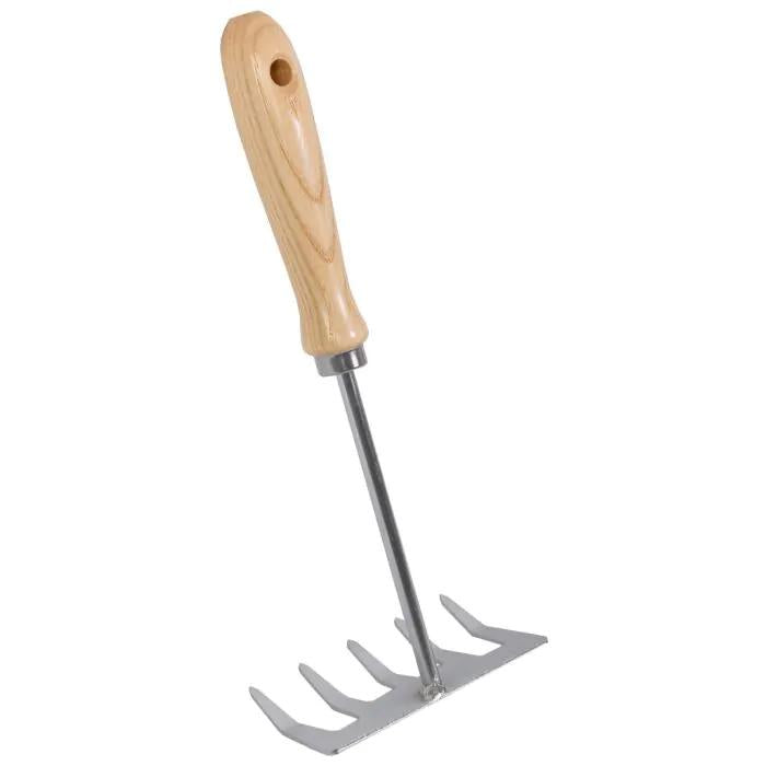 Blumenrechen – Handrechen Fächerbesen – Verzinkter Stahl – Stiel aus Eschenholz – Kompakt & Langlebig – Für Blumentöpfe & kleine Beete 