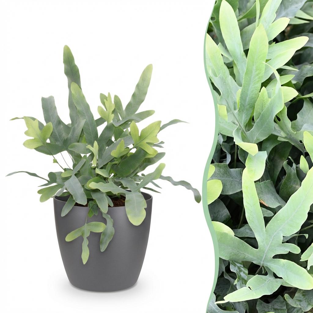 Green boutiQ - Zimmerpflanze - Phlebodium aureum Blue Star - Blaue Farn - Haustierfreundliche Pflanze - Blau - 1 Pflanze - mit Potter Grau - Topf 12cm - Höhe 25cm 