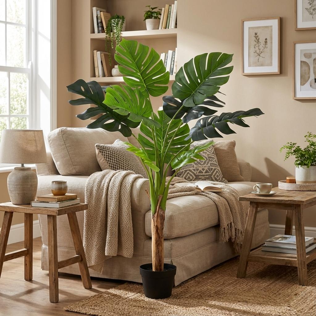 Monstera Deliciosa Kunstpflanze 120cm – Große Fensterblatt Deko Pflanze – Pflegefreie Zimmerpflanze für Wohnzimmer Büro & Empfangsbereich - Oasis of Life