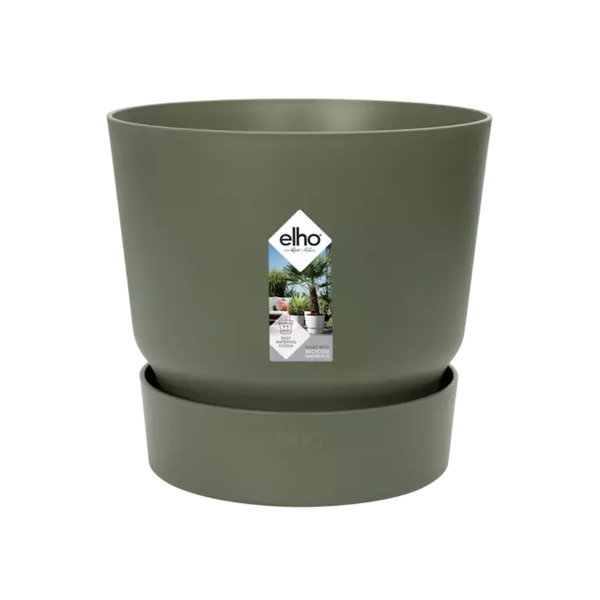 Pflanztopf Greenville Rund Blattgrün – D20cm x H18cm – Moderner Blumentopf mit Wasserspeicher – Für Innen & Außen – Aus recyceltem Kunststoff – Mattgrün 