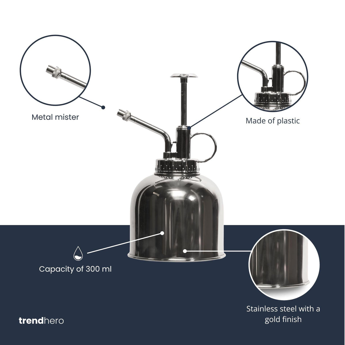 Pflanzensprüher Silber 300 ml – Edelstahl-Zimmersprüher für Pflanzen, Kräuter & Terrarien 