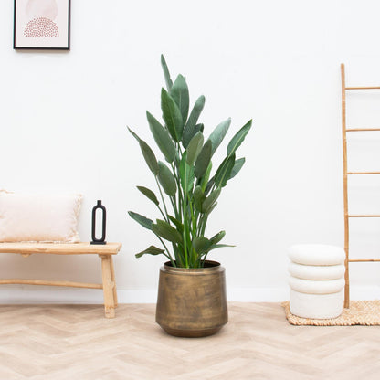 Pflanztopf Indigo – Vintage Gold – Ø46 cm x H41 cm – Dekorativer Metalltopf mit Antik-Finish – Indoor-Blumentopf mit Wasserablauf – Luxuriöser Übertopf für Wohnzimmer & Büro 