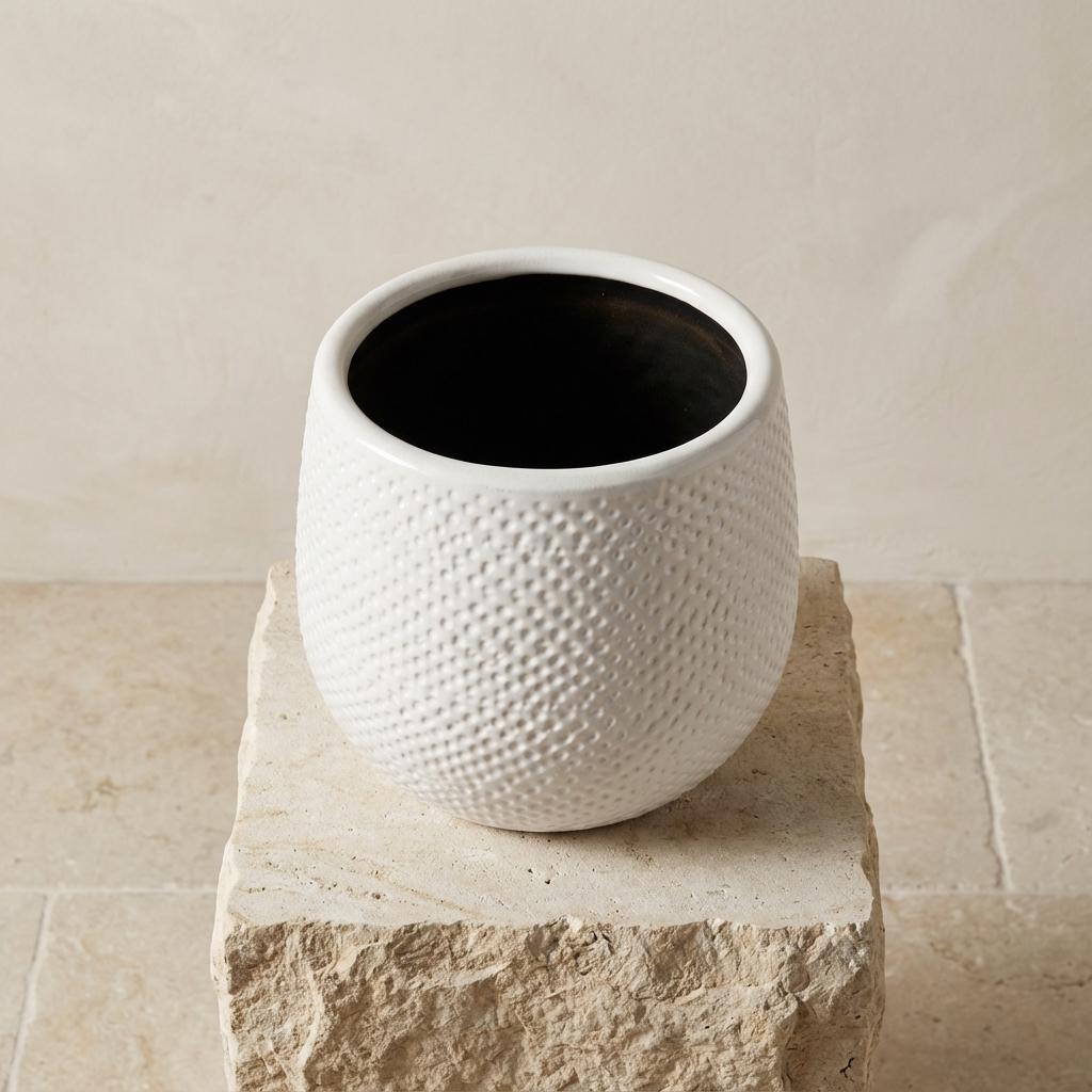 Topf Gabriel Rund Weiß Moderner Keramik Blumentopf D14cm