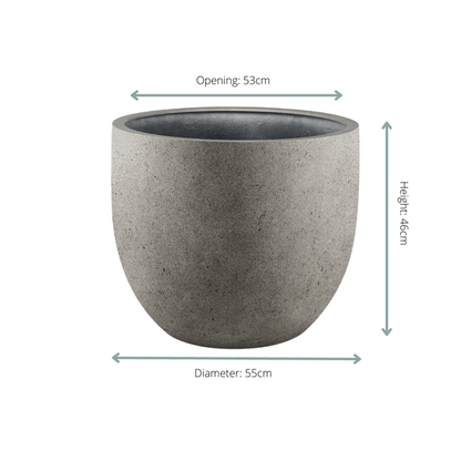 Pflanztopf Grigio New Egg – Natürlicher Beton – D55cm x H46cm – Großer Blumentopf in Betonoptik – Für Innen & überdachte Außenbereiche 