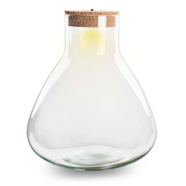Flaschengarten – Terrarienflasche mit LED-Korken – Erlenmeyerkolben im Pyramidendesign – Geschlossenes Terrarium – Höhe 32 cm – Recyceltes Glas 