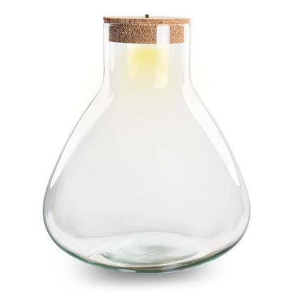 Flaschengarten – Terrarienflasche mit LED-Korken – Erlenmeyerkolben im Pyramidendesign – Geschlossenes Terrarium – Höhe 32 cm – Recyceltes Glas 