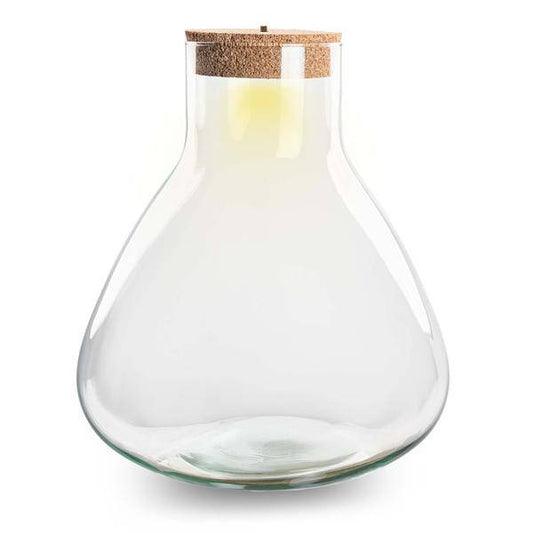 Flaschengarten – Terrarienflasche mit LED-Korken – Erlenmeyerkolben im Pyramidendesign – Geschlossenes Terrarium – Höhe 32 cm – Recyceltes Glas 