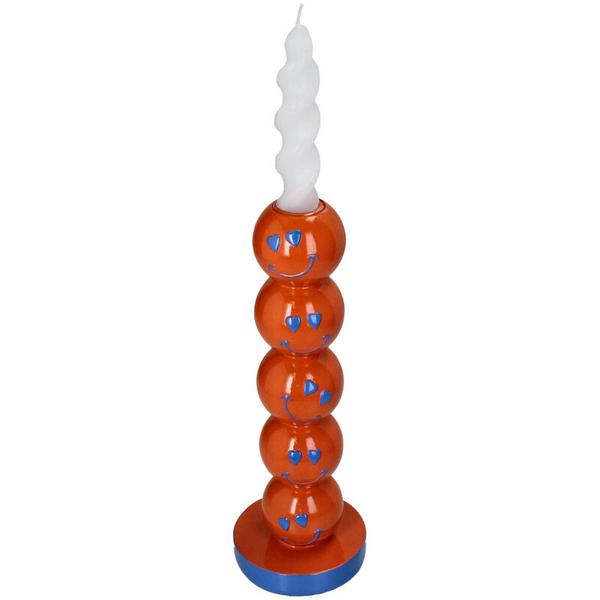 Kerzenhalter Smiley – Polyresin – Orange – 9x9x26,5cm – Fröhlicher Deko-Kerzenständer – Für Innenbereiche – Verspieltes Design für Zuhause 