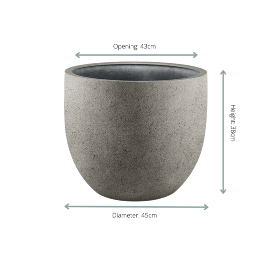 Pflanztopf Grigio New Egg – Ø45 cm x H38 cm – Naturbeton Look – Moderner Blumentopf mit Abfluss – Für drinnen & überdachte Außenbereiche – Dekorativer Pflanztopf in Naturfarben 