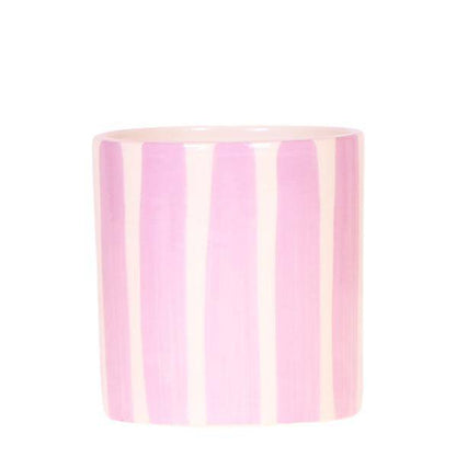 Painted Stripe Blumentopf Rosa Ø9cm – Dekorativer Keramiktopf im Streifenmuster – Pflanzentopf im Mediterranean Sunset Design – Stilvolle Blumendeko für Wohnzimmer, Küche & Büro 