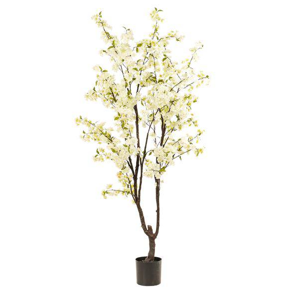 Künstliche Kirschblüte Prunus – Weiß – ca. 210cm hoch – Realistische Deko-Kunstpflanze – Wartungsfrei – Für Wohnzimmer, Büro & Eingangsbereich 