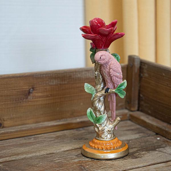 Kerzenständer Pinker Papagei – 26 cm – Polyresin – Bunte Deko – Wohnaccessoire & Tischdeko 