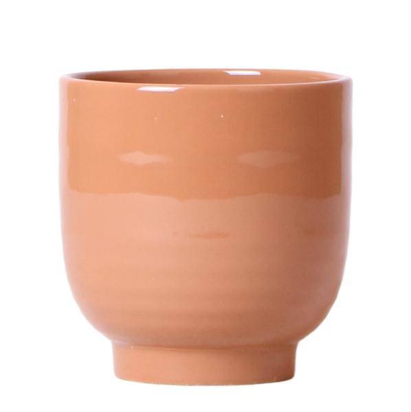 Glasierter Blumentopf Cognac – Keramik-Dekotopf Ø12cm – Handgefertigt mit Wellenmuster – Glänzende Oberfläche – Für Orchideen & Grünpflanzen – Stilvolles Interieur-Accessoire 