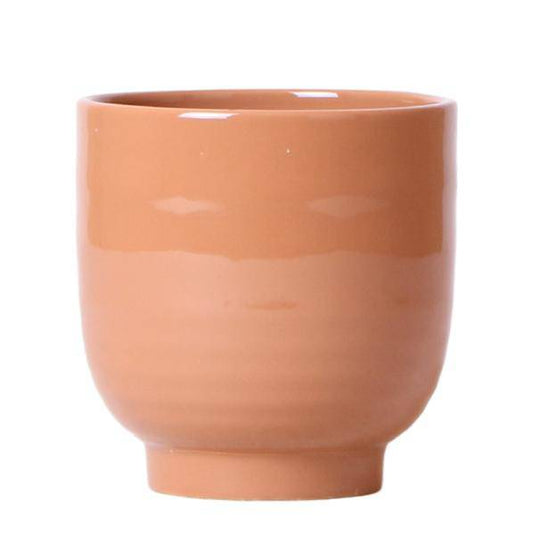 Glasierter Blumentopf Cognac – Keramik-Dekotopf Ø12cm – Handgefertigt mit Wellenmuster – Glänzende Oberfläche – Für Orchideen & Grünpflanzen – Stilvolles Interieur-Accessoire 
