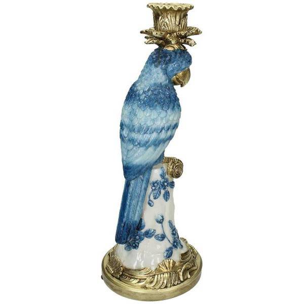 Kerzenständer – Blauer Vogel – ↑36 cm – Dekorativer Kerzenhalter aus Polyresin – Künstlerische Dekofigur – Einzigartige Wohnaccessoires 