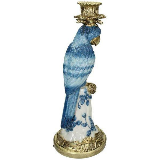 Kerzenständer – Blauer Vogel – ↑36 cm – Dekorativer Kerzenhalter aus Polyresin – Künstlerische Dekofigur – Einzigartige Wohnaccessoires 