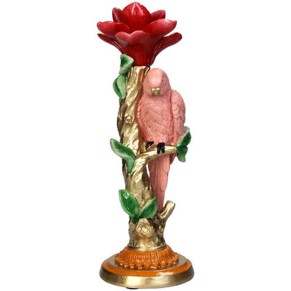 Kerzenständer Pinker Papagei – 26 cm – Polyresin – Bunte Deko – Wohnaccessoire & Tischdeko 