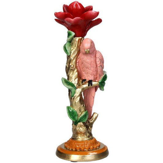 Kerzenständer Pinker Papagei – 26 cm – Polyresin – Bunte Deko – Wohnaccessoire & Tischdeko 