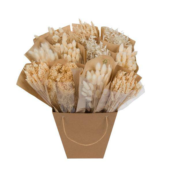Getrocknete Blumen – Mono Mix – Weiß – ↕50cm – Handgebundener Strauß – Langlebig & pflegeleicht – Elegante Dekoration & Geschenkidee 