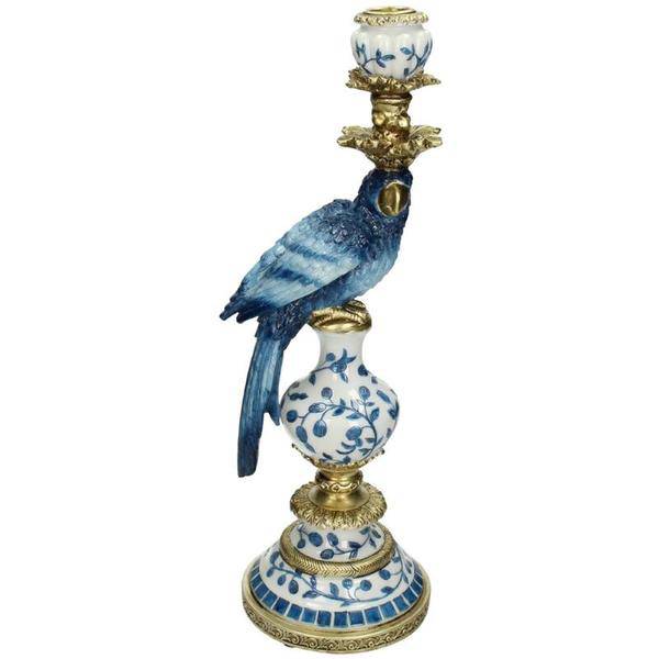 Kerzenständer – Holländischer Blaupapagei – Handbemalt – 40 cm hoch – Dekofigur aus Polystone – Tropisches Design – Tischdeko – Papagei Kerzenhalter 