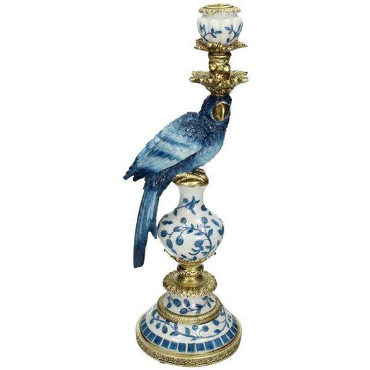 Kerzenständer – Holländischer Blaupapagei – Handbemalt – 40 cm hoch – Dekofigur aus Polystone – Tropisches Design – Tischdeko – Papagei Kerzenhalter 