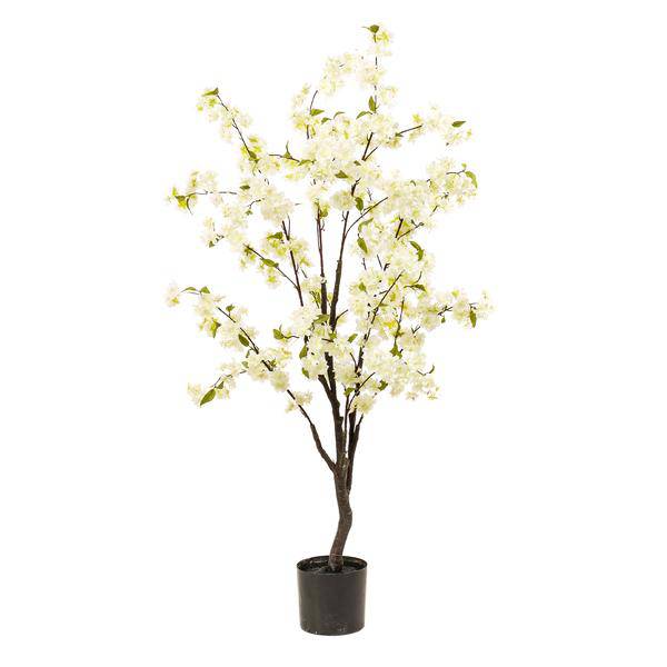 Kunstpflanze Prunus Kirschblüte Weiß – 135cm – Dekopflanze künstlich – täuschend echt – langlebige Blüten für Wohnzimmer Büro oder Event 