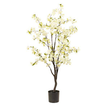 Kunstpflanze Prunus Kirschblüte Weiß – 135cm – Dekopflanze künstlich – täuschend echt – langlebige Blüten für Wohnzimmer Büro oder Event 