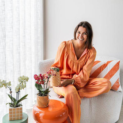 Candy Blumentopf Pfirsich Ø9cm – Dekorativer Keramiktopf in moderner runder Form – Pflanzentopf für Orchideen, Sukkulenten & Grünpflanzen – Stilvolle Blumendeko für Wohnzimmer, Küche & Büro 
