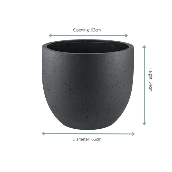 Pflanztopf Grigio New Egg – Anthrazit – D65cm x H54cm – Extra großer Blumentopf in Betonoptik – Mit Wasserablauf – Für Innen & überdachte Außenbereiche – Fabien Design 