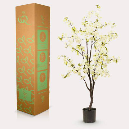 Kunstpflanze Prunus Kirschblüte Weiß – 135cm – Dekopflanze künstlich – täuschend echt – langlebige Blüten für Wohnzimmer Büro oder Event 