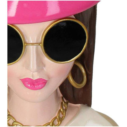 Vase Fashion Lady 'Sommer' – Dekorative Kopf-Vase – Polyresin – Rosa Hut & Sonnenbrille – Höhe 29 cm – Künstlerisches Design für stilvolle Räume 