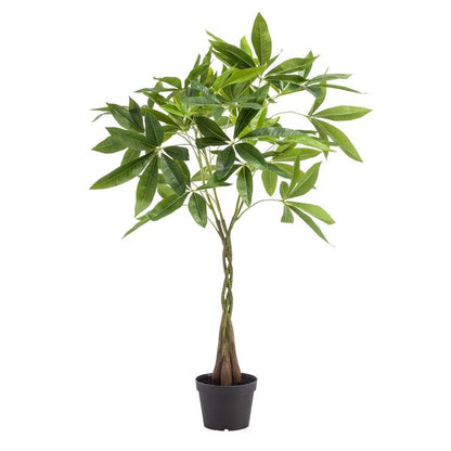 Geldbaum Pachira Aquatica – Künstliche Zimmerpflanze – ↕90 cm – Realistischer Doppelstamm & große glänzende Blätter – Pflegefrei 