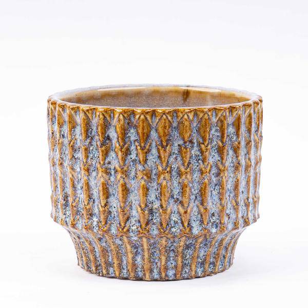 Blumentopf Echo – Keramik – Rustikales Blau/Braun – Ø10,8 cm – Höhe 9 cm – Handwerklicher Look für kleine Pflanzen 