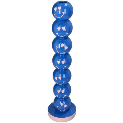 Kerzenständer Smiley – Blaue Kugeln – 9x9x36 cm – Dekorativer Kerzenhalter – Gute-Laune-Design 