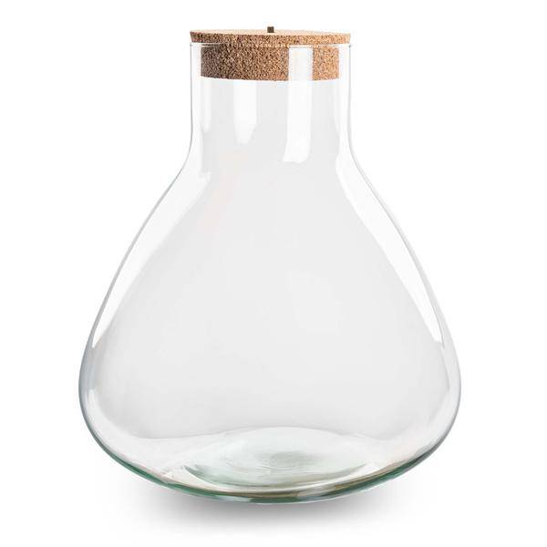 Flaschengarten – Terrarienflasche mit LED-Korken – Erlenmeyerkolben im Pyramidendesign – Geschlossenes Terrarium – Höhe 32 cm – Recyceltes Glas 