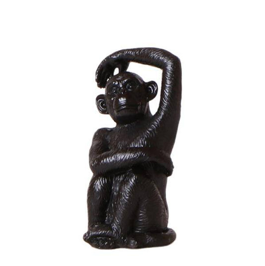 Ornament Sitzender Affe – Schwarz – Dekofigur aus Polystone – 13cm hoch – Handgefertigte Skulptur – Für Zimmerpflanzen & Interieur – Dekoration Wohnzimmer 