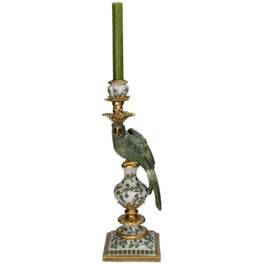Kerzenhalter Vogel – Grün – Polyresin – 13x13x39 cm – Deko & Wohnaccessoire 