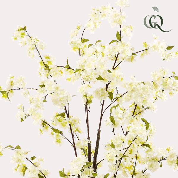 Kunstpflanze Prunus Kirschblüte Weiß – 135cm – Dekopflanze künstlich – täuschend echt – langlebige Blüten für Wohnzimmer Büro oder Event 