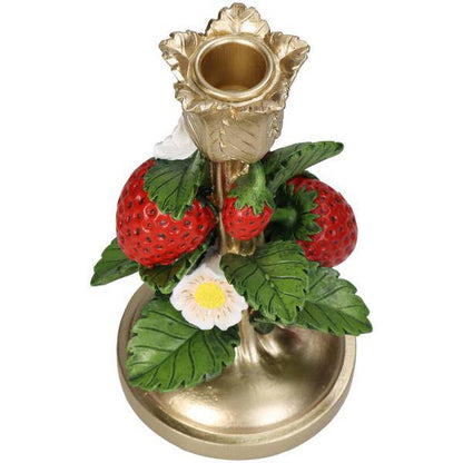 Kerzenständer - Erdbeergold – 20 cm – Verspielter Kerzenhalter mit Erdbeer-Motiv – Rot-Gold – Für Stabkerzen – Wohnaccessoire & Geschenkidee 