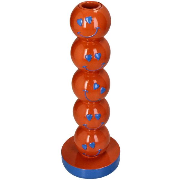 Kerzenhalter Smiley – Polyresin – Orange – 9x9x26,5cm – Fröhlicher Deko-Kerzenständer – Für Innenbereiche – Verspieltes Design für Zuhause 